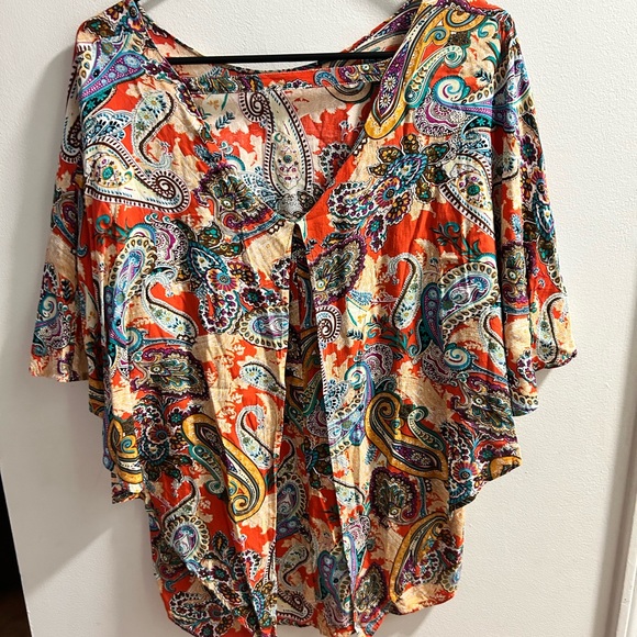Coco‎ + Carmen Women's Paisley Blouse Boho Flutter Sleeve Size S/M - Picture 2 of 3